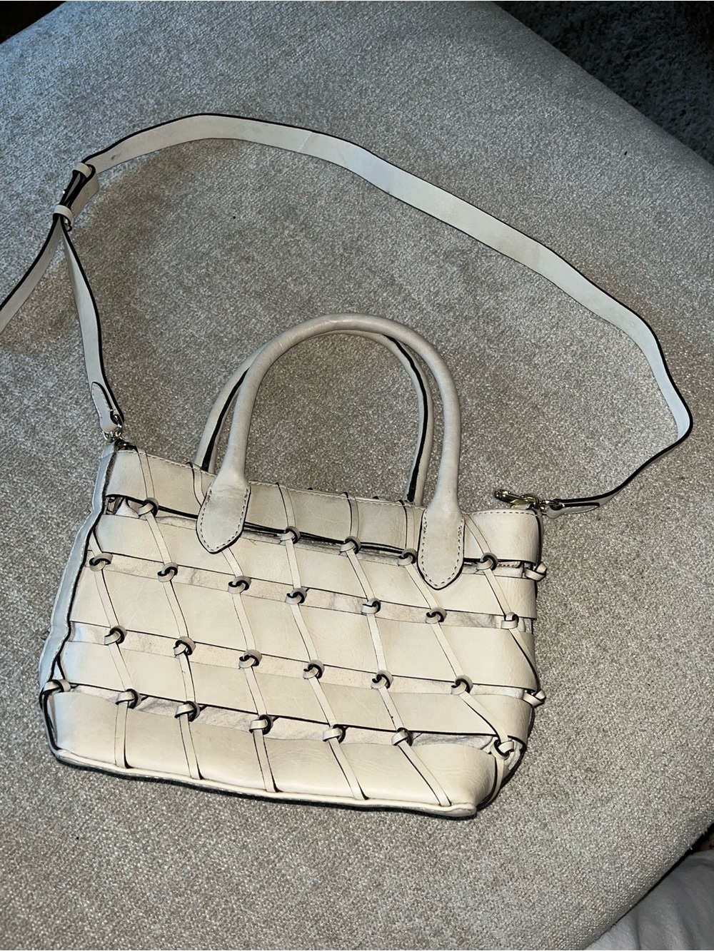 Woven Cream Shoulder Bag with Detachable Strap